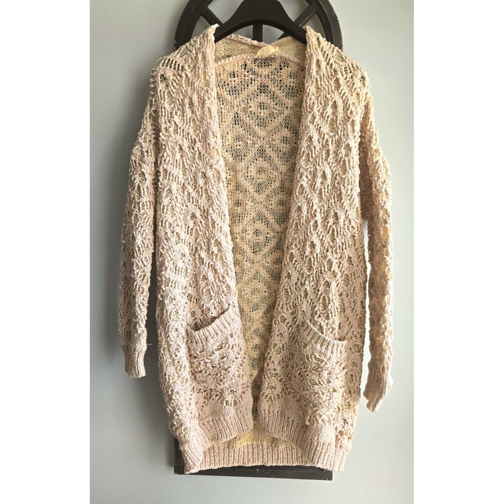 Love Women’s Cream Open-Knit Open-Front Cardigan Sweater w/ Pockets M/L
